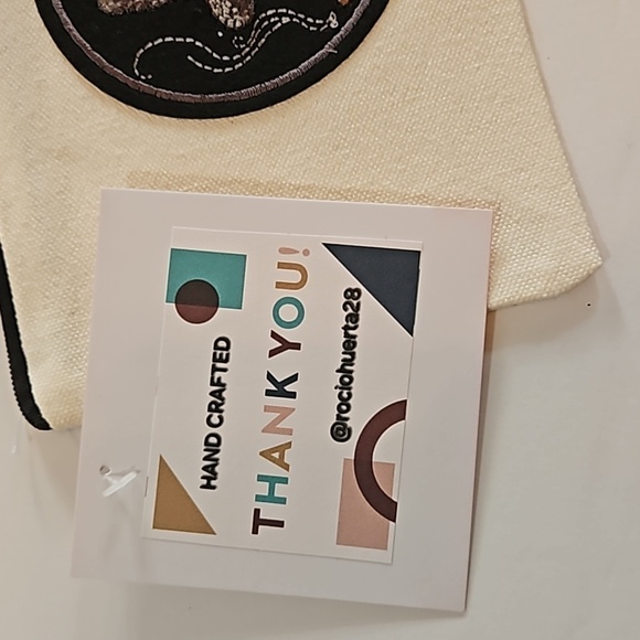 Hand Crafted Multi-use Bag Beige Zipper Pencil Case Skull Motif Iron-on Patch - Picture 6 of 17